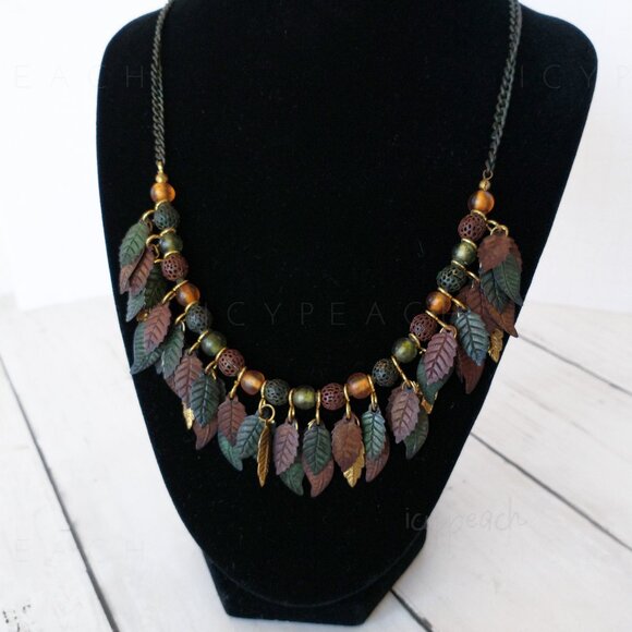 Vintage 90s Mixed Media Necklace Handmade Jewelry Upcycled Retro Cottagecore - Picture 8 of 14